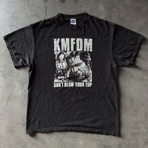 Vintage 90s KMFDM Don’t Blow Your T-Shirt Large Industrial Metal Band Wax Trax - Picture 1 of 6